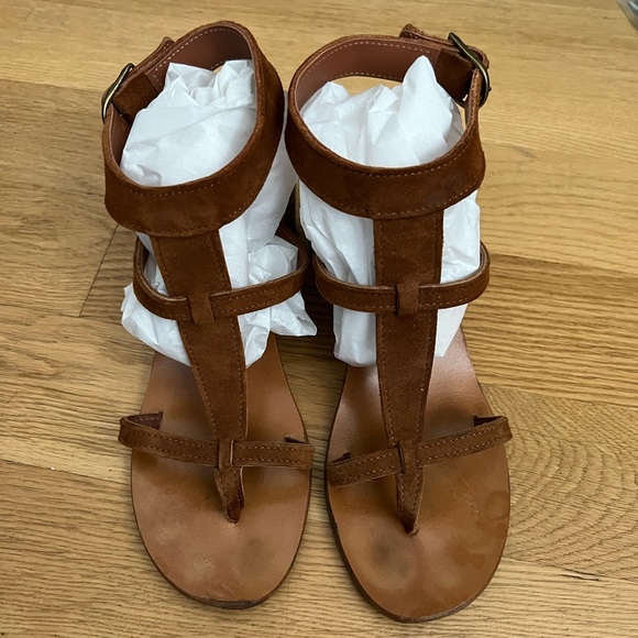 K Jacques Cognac Suede Block Heel Sandal size 7 - Picture 2 of 5